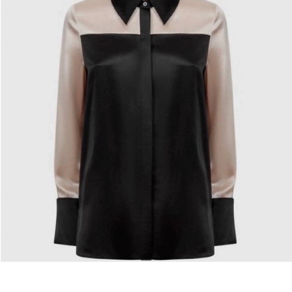 Reiss Black and Cream Button Down Shirt - Chic Office Wear